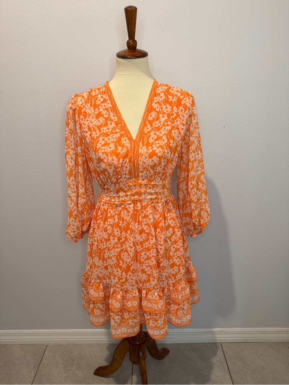 Max Studio Orange Floral V-Neck Mini Dress